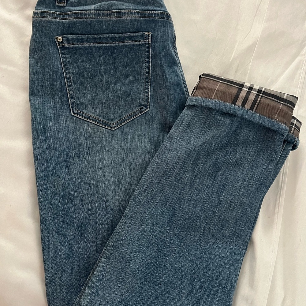 CHARLIE B Blue Jeans with Plaid Cuff
